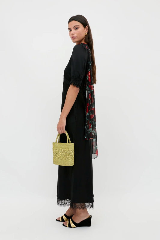 RIXO Annina Satin Midi Dress Black