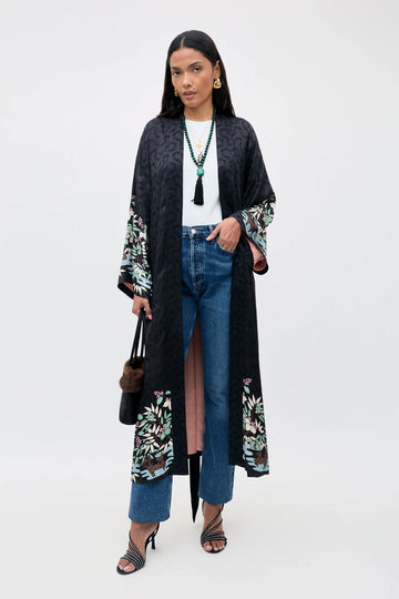 RIXO Kaiden Satin Jacquard Jacket Blossom Jungle Black