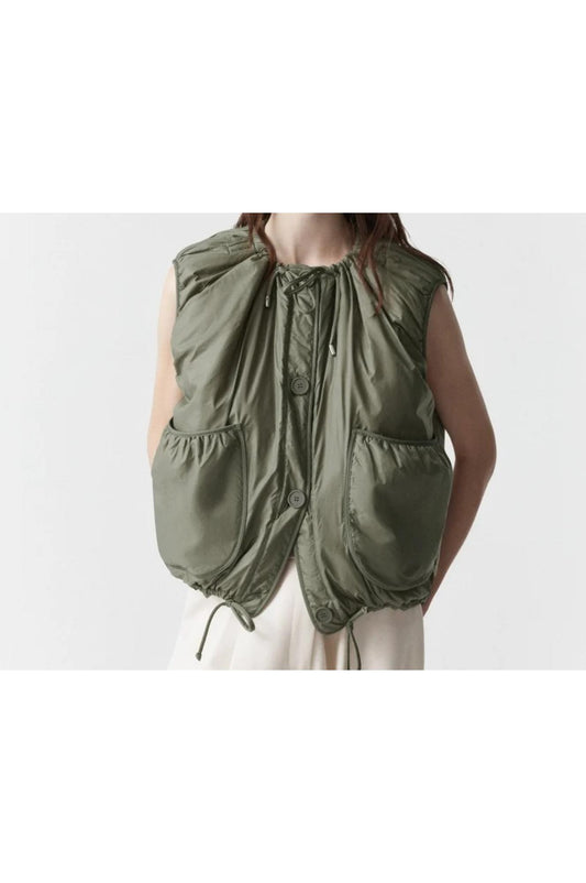 Marfa Stance Parachute Quilted Vest Olive Dove Grey Bright Rose