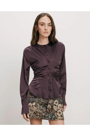 Veronica Beard Krystin Button-Down Blouse Dark Eggplant