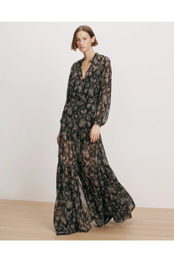 Veronica Beard Isra Silk Maxi Dress Black Multi