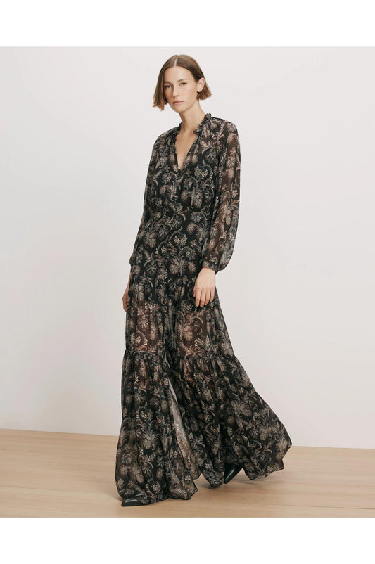 Veronica Beard Isra Silk Maxi Dress Black Multi