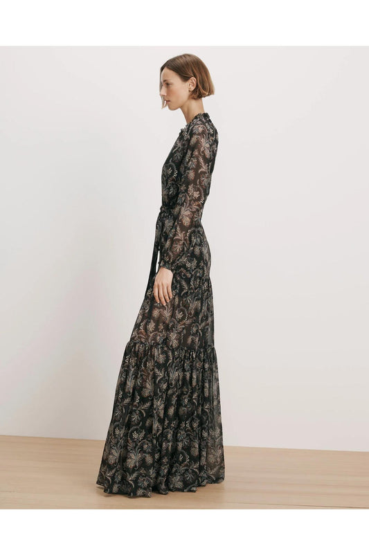 Veronica Beard Isra Silk Maxi Dress Black Multi