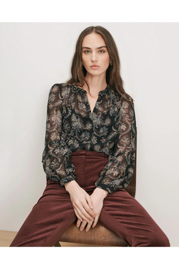 Veronica Beard Ashlynn Paisley Blouse Black Multi