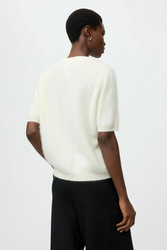 Soft Goat Brushed Short Sleeve Sweater Feather White