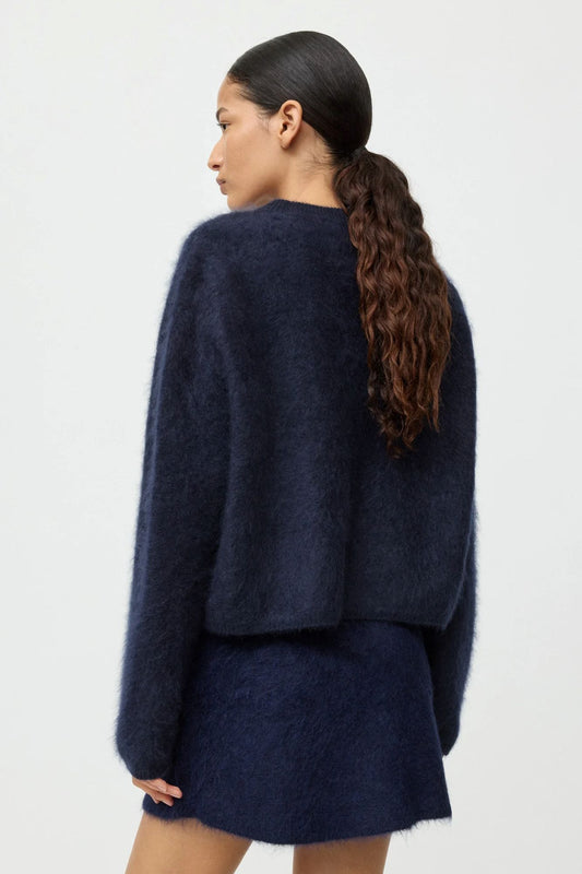 Soft Goat Brushed Crewneck Sweater Navy