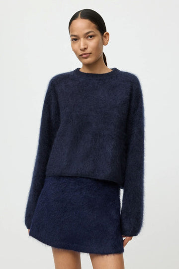 Soft Goat Brushed Crewneck Sweater Navy