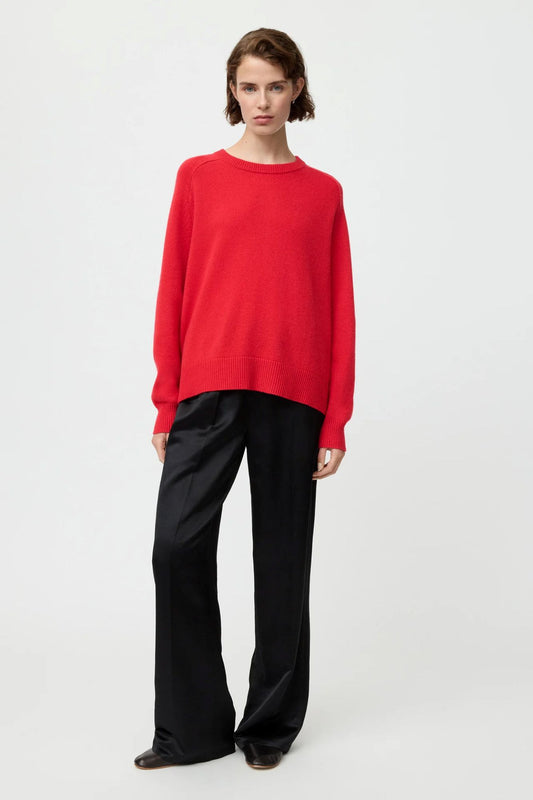 Soft Goat Boyfriend Crewneck Sweater Rouge