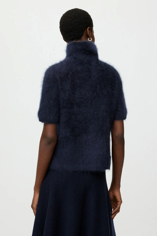 Soft Goat Brushed Short Sleeve Turtleneck Sweater Navy