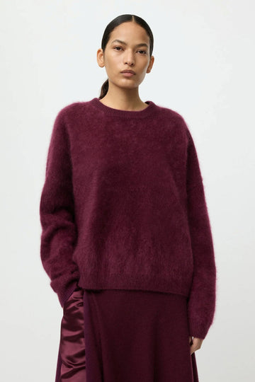 Soft Goat Brushed Boyfriend Crewneck Sweater Bordeaux