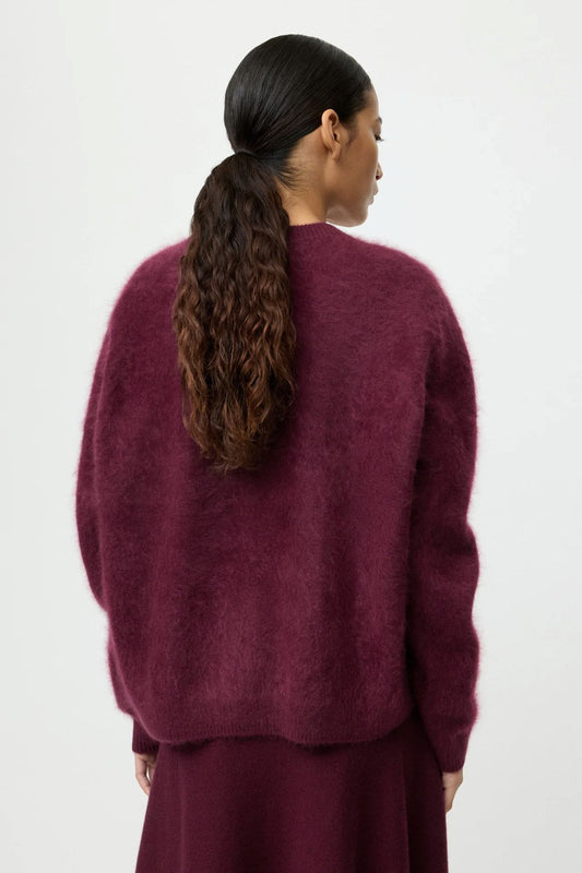 Soft Goat Brushed Boyfriend Crewneck Sweater Bordeaux