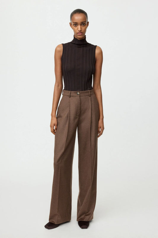 Soft Goat Wide Pleat Trousers Mocha