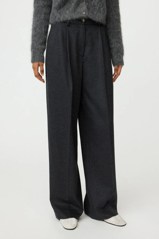 Soft Goat Wide Pleat Trousers Anthracite