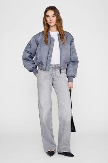 Anine Bing Cropped Leon Bomber Jacket Dark Grey
