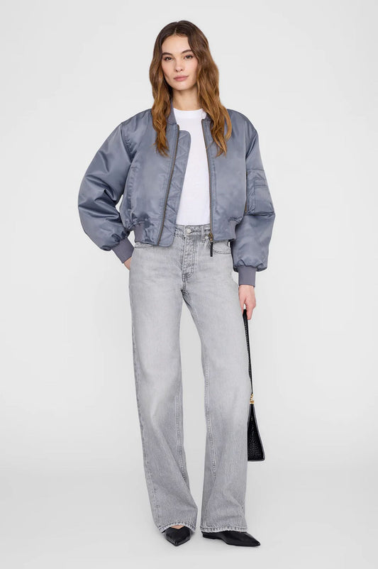 Anine Bing Cropped Leon Bomber Jacket Dark Grey