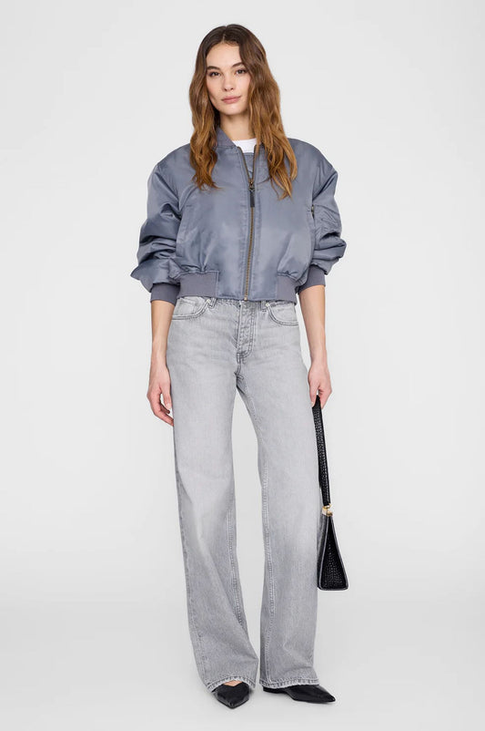 Anine Bing Cropped Leon Bomber Jacket Dark Grey