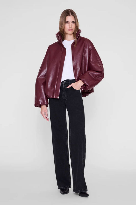 Anine Bing Cyrus Recycled Leather Jacket Burgundy
