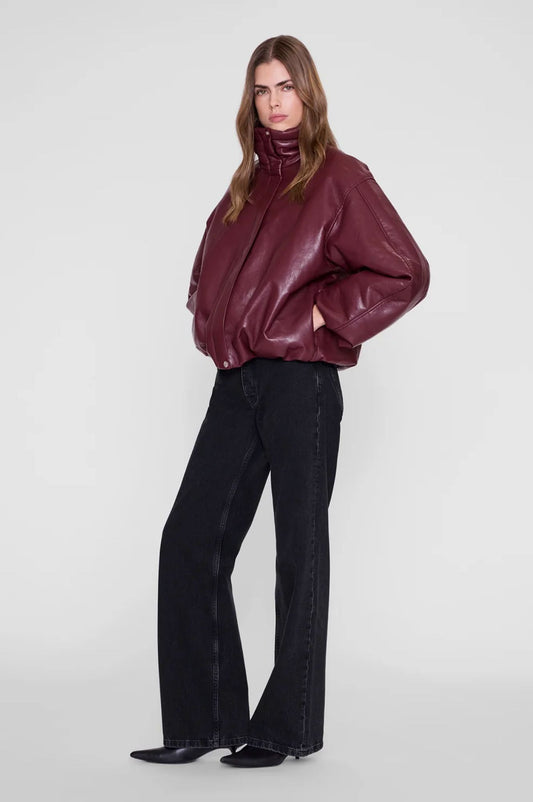 Anine Bing Cyrus Recycled Leather Jacket Burgundy