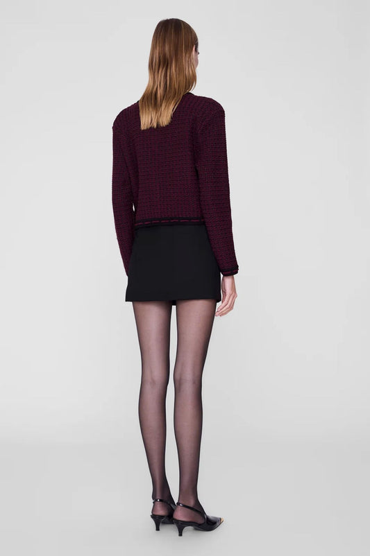 Anine Bing Nora Tweed Cardigan Burgundy