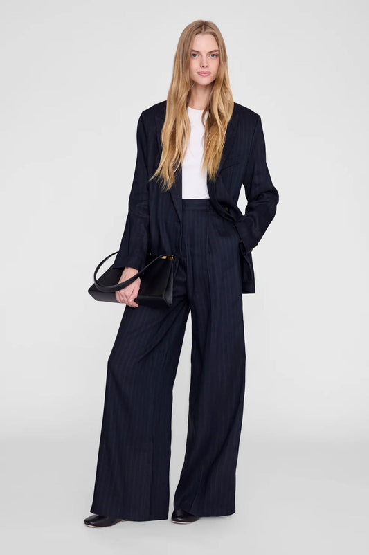 Anine Bing Paola Trousers Navy Pinstripe