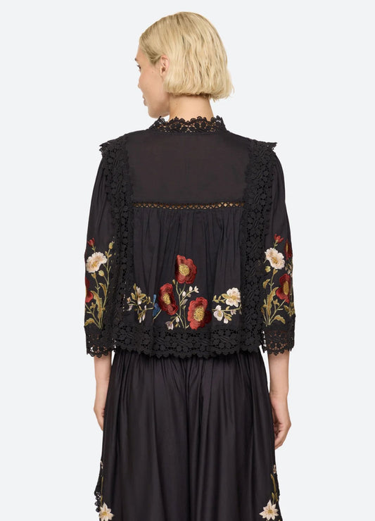 Sea NY Ruwa Embroidered Top Black