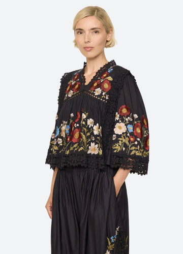 Sea NY Ruwa Embroidered Top Black