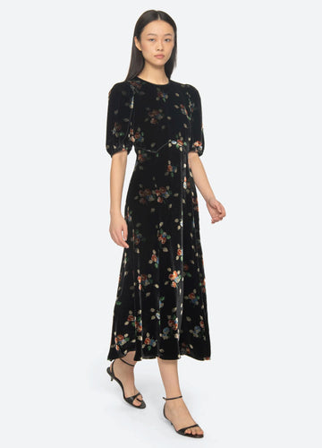 Sea NY Leda Velvet Midi Dress Black