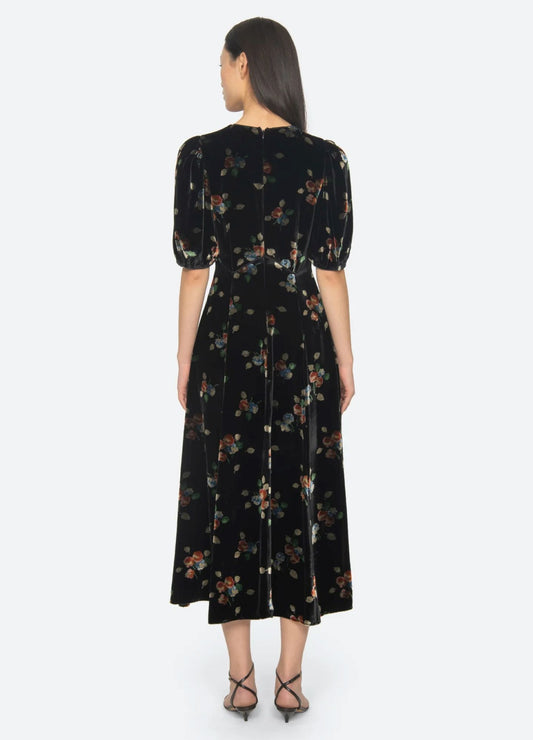 Sea NY Leda Velvet Midi Dress Black