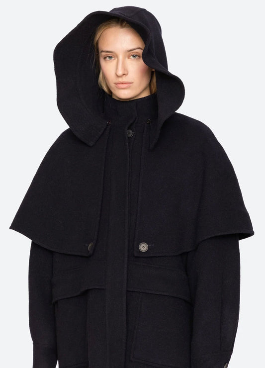 Sea NY Lona Wool Hooded Coat Navy