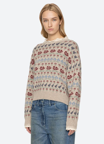 Sea NY Preston Crew Neck Sweater Cream