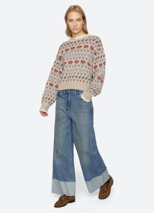Sea NY Preston Crew Neck Sweater Cream