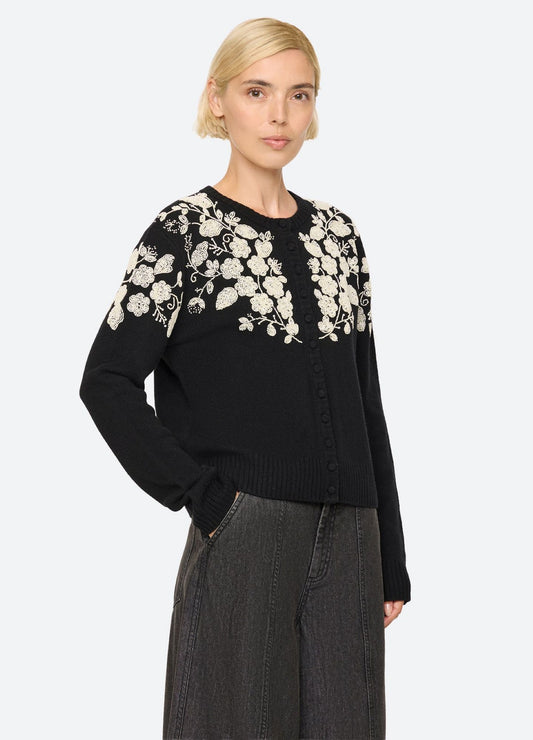 Sea NY Shiloh Embroidered Cardigan Black