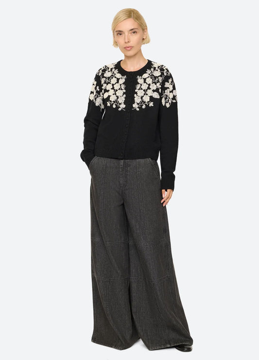 Sea NY Shiloh Embroidered Cardigan Black