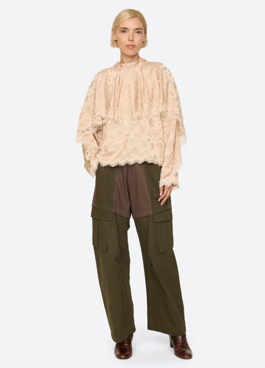 Sea NY Shay Lace Long Sleeve Top Nude