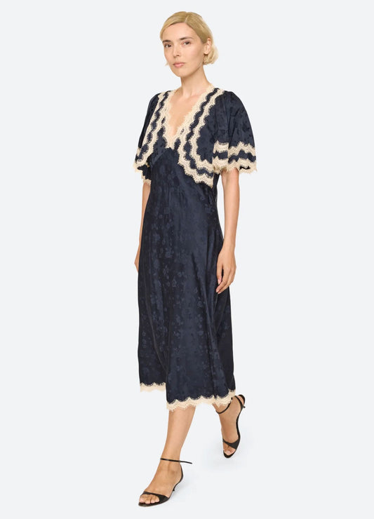 Sea NY Shay Lace Cape Midi Dress Navy