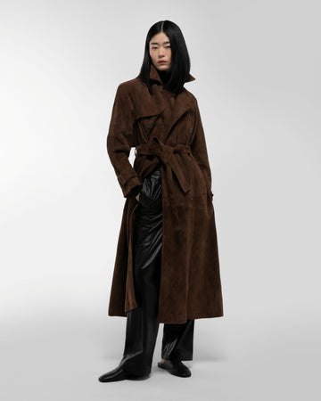 DUCIE Corrin Suede Trench Coat Coco