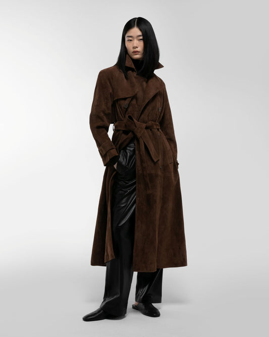 DUCIE Corrin Suede Trench Coat Coco
