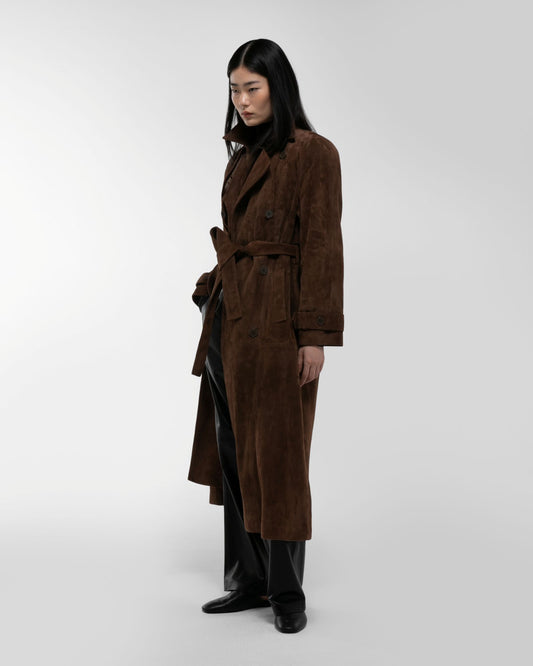 DUCIE Corrin Suede Trench Coat Coco