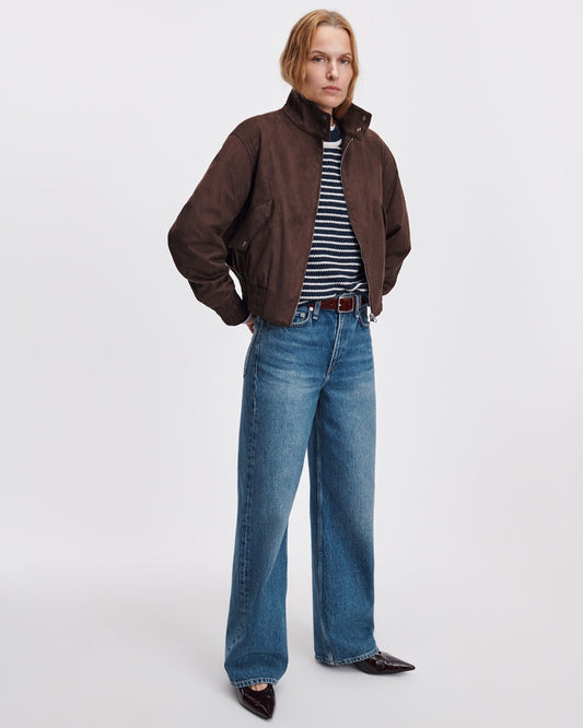 Rag & Bone Eliza Faux Suede Bomber Jacket Dark Brown