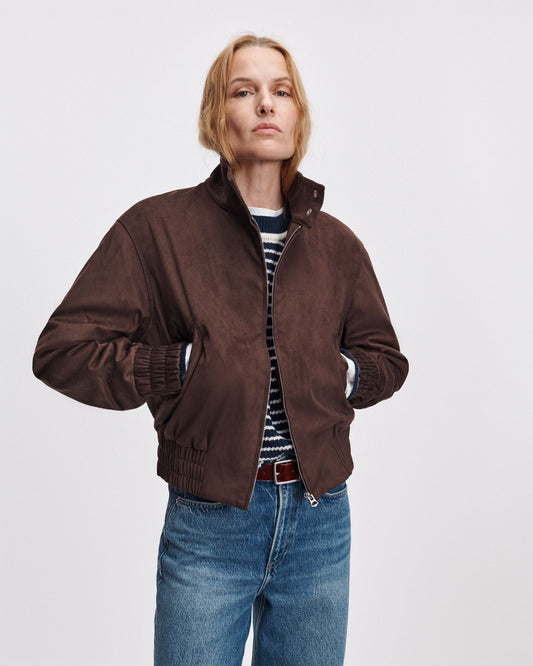 Rag & Bone Eliza Faux Suede Bomber Jacket Dark Brown