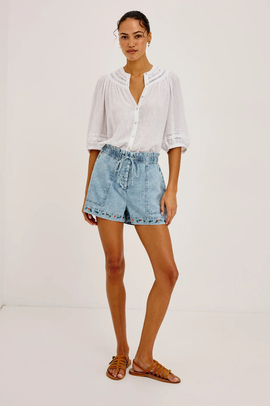 Rails Foster Shorts Faded Indigo Floral Embroidery