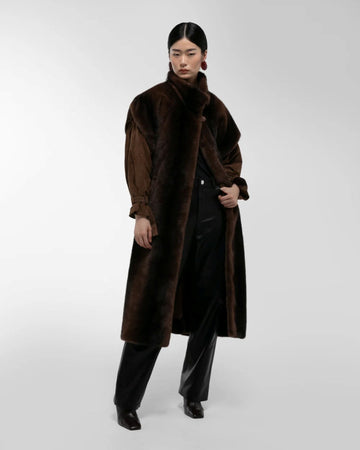 DUCIE Harper Fur & Suede Coat Coco