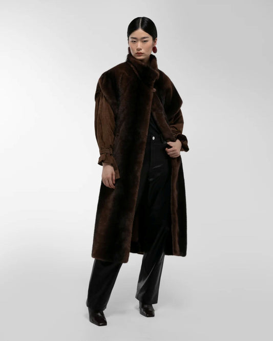 DUCIE Harper Fur & Suede Coat Coco