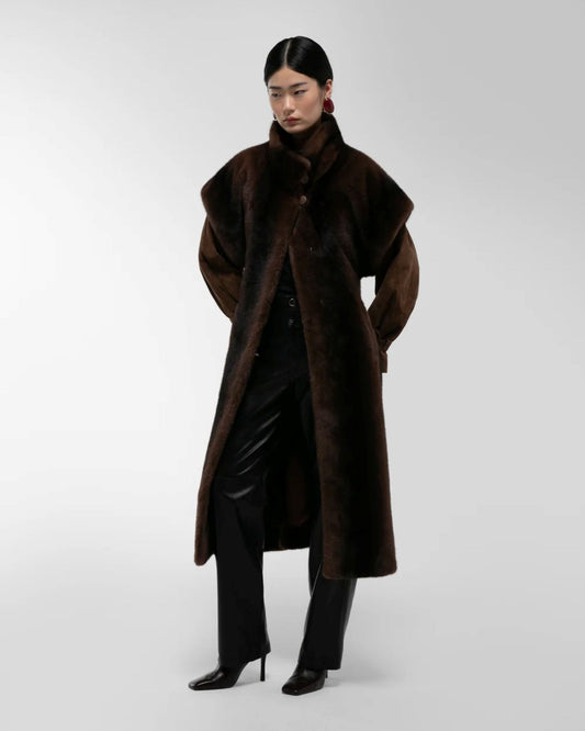 DUCIE Harper Fur & Suede Coat Coco