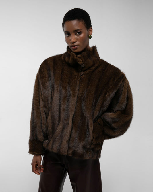 DUCIE Katja Faux Fur Jacket Walnut