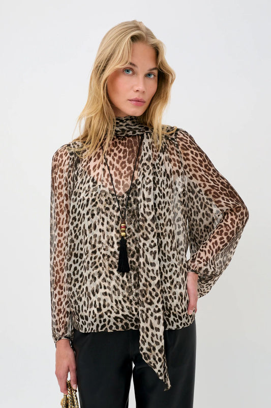 Rixo Rya Chiffon Blouse Nina Leopard Mocha
