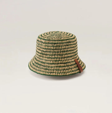 Helen Kaminski Shashika Raffia Crochet Bucket Hat Natural/Emerald