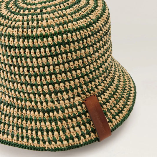 Helen Kaminski Shashika Raffia Crochet Bucket Hat Natural/Emerald