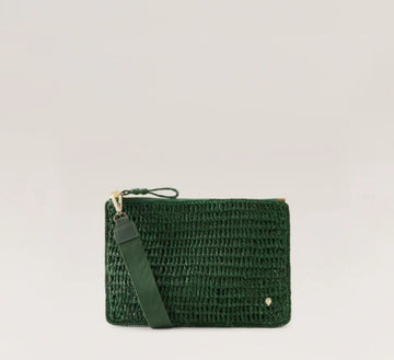 Helen Kaminski Dayani Raffia Crochet Pouch Bag Emerald