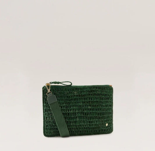 Helen Kaminski Dayani Raffia Crochet Pouch Bag Emerald